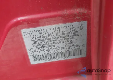 2019 Nissan Sentra Sr from USA, damaged, VIN 3N1AB7AP5KY292985